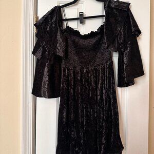 Black Velour Dress with Ruffled Sleeves